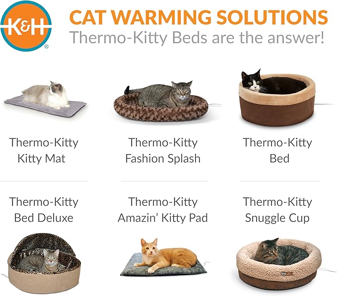 K&H Pet Products Thermo-Kitty Bed Deluxe Heated Cat Bed for Smaller Kitties - Indoor Heated Pet Bed for Dogs & Cats, Covered Cave Pet Tent, Machine Washable, Safety Listed - Small 16in Mocha/Leopard