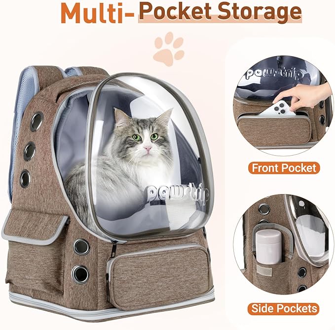 Cat Backpack Carrier with Bubble Window, Breathable & Foldable Pet Travel Carrier for Small Dogs and Cats, Airline-Approved for Hiking & Outdoor Use, Brown