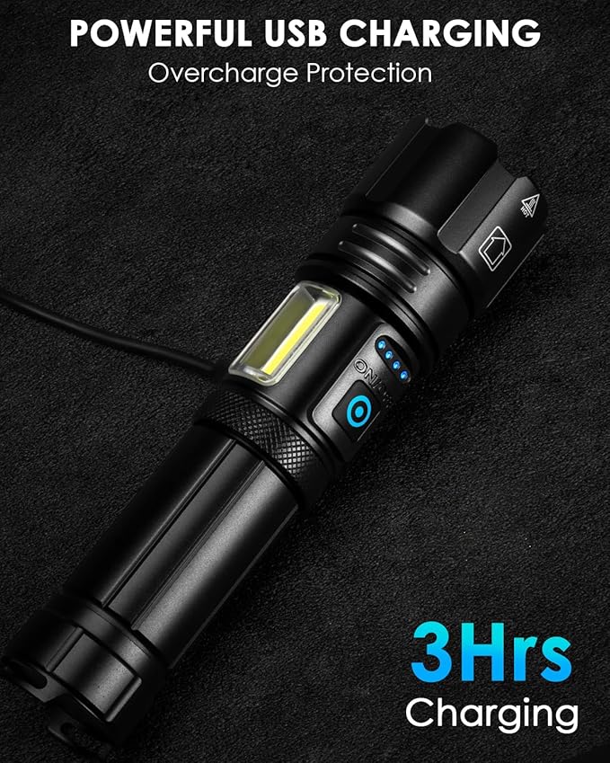 Flashlights High Lumens Rechargeable, 99000 Lumens Bright Flash Light, Powerful LED Flashlights, 15h Runtime, IPX7 Waterproof Flashlights for Home, Camping, 7 Modes