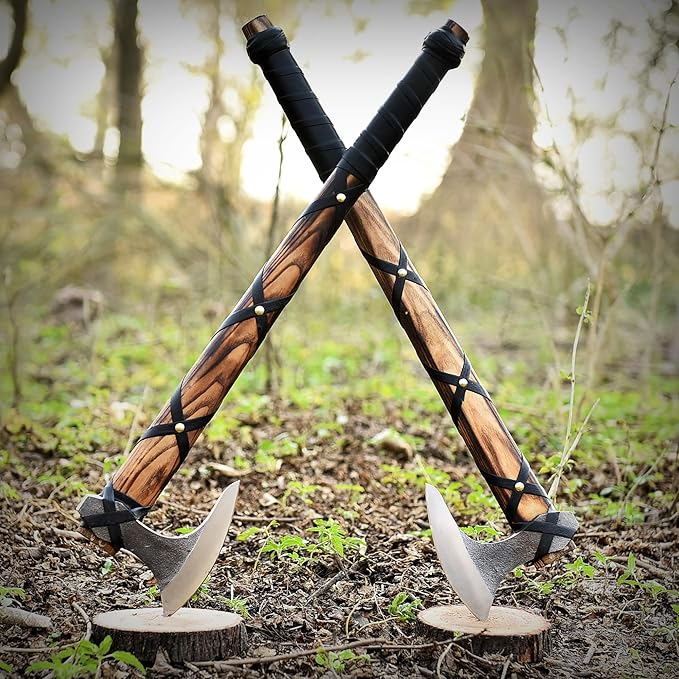 Pair of Ragnar Lothbrok Viking Axes – Hand-Forged High Carbon Steel Norse Bearded Axes Handcrafted Ash Wood Handles | Perfect Viking Gifts for Men | Antique Pair