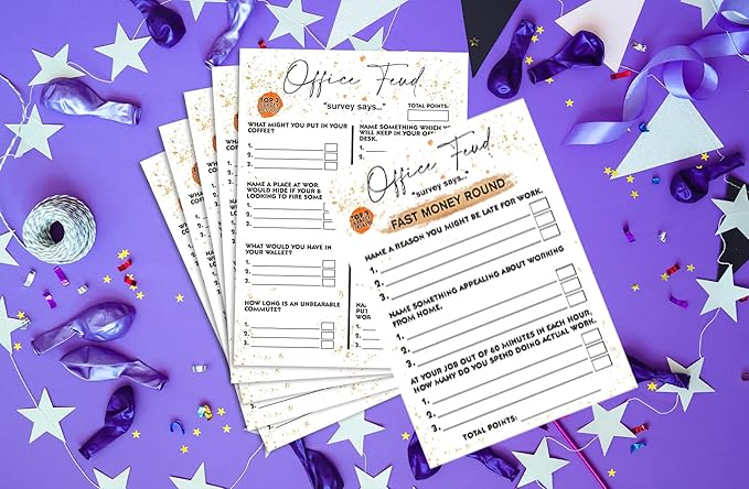 Tuyashua Office Party Feud Games, Work Party Games, Team Building Group Game, Great for Coworker or Adult Trivia Game - 30 Office Feud Cards and 3 Fast Money Round Cards (01)