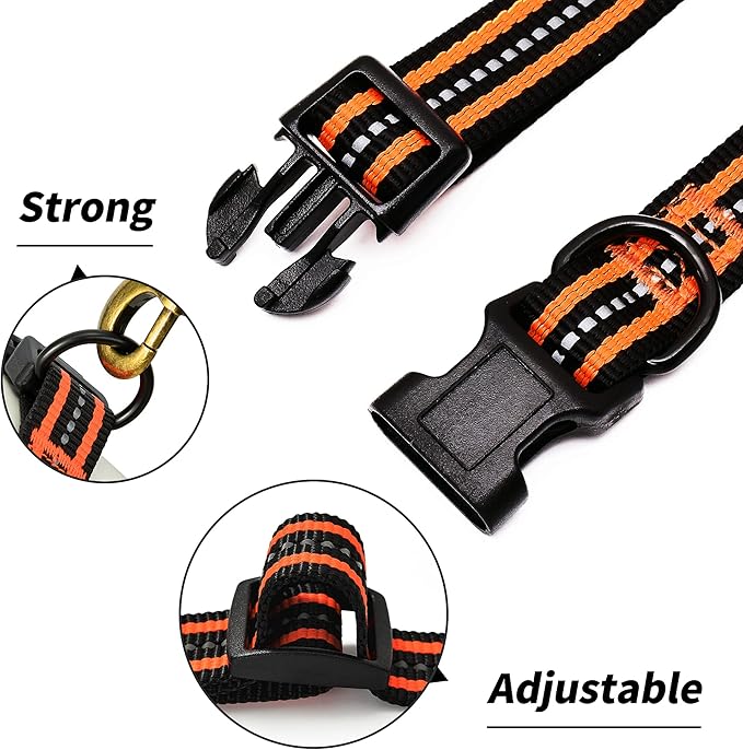 Mile High Life Reflective Dog Collar | Nylon Pet Collars wiith Buckle | Light Weight Puppy Collars | Orange Dog Collars for Medium Dogs (Orange, M)