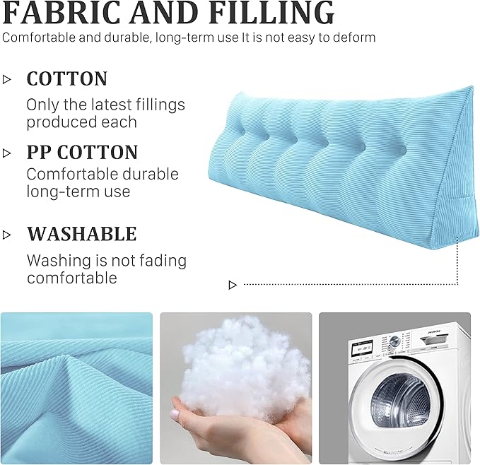 13 lbs Thickened Wedge Pillow Headboard Body Positioner Triangular Reading Pillow Bed Bolster Pillow for Sitting in Bedwith Removable Cover Backrest Sky Blue California King