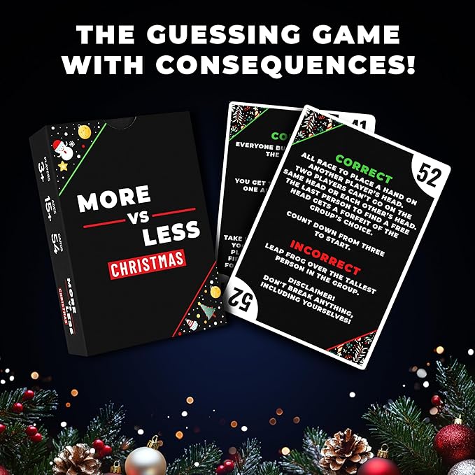 Christmas Card Game More vs Less - Family Games | Christmas Stocking Filler Games | Xmas Gift Ideas, Secret Santa Gifts | Holiday Party Games | Cards Games for Adults Parties | Age 15+