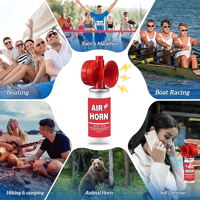 1.4oz Boat Air Horn, 130DB Heard Up to 0.5-Miles Away,Handheld Mini Marine Fog Horn Blow Horn Boat Accessories,Loud Bear Air Horns Can for Safety,Outdoor Alarms,Sporting Events,Red