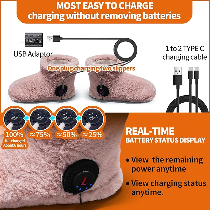 Rechargeable Walking Foot Warmer for Cold Feet, Cordless Graphene Heated Boots for Women Indoor, 4-8 Hours Heat, Washable & Removable, Electric Heated Slippers