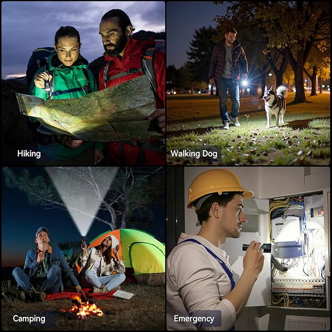 4 LED Flahlight High Lumens, Rechargeable Metal Flashlights Waterproof, Super Bright Flash Light for Camping Hiking Outdoor Home Emergency, Camping Essentials Gear