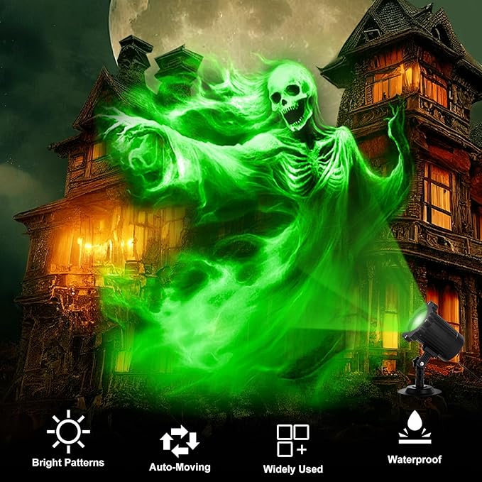 Treela Halloween Projector Lights Outdoor Indoor Dynamic Ghost Skull Lights Decoration Outside LED Landscape Lamp for Holiday Garden Supplies(Green,Ghost Bride)