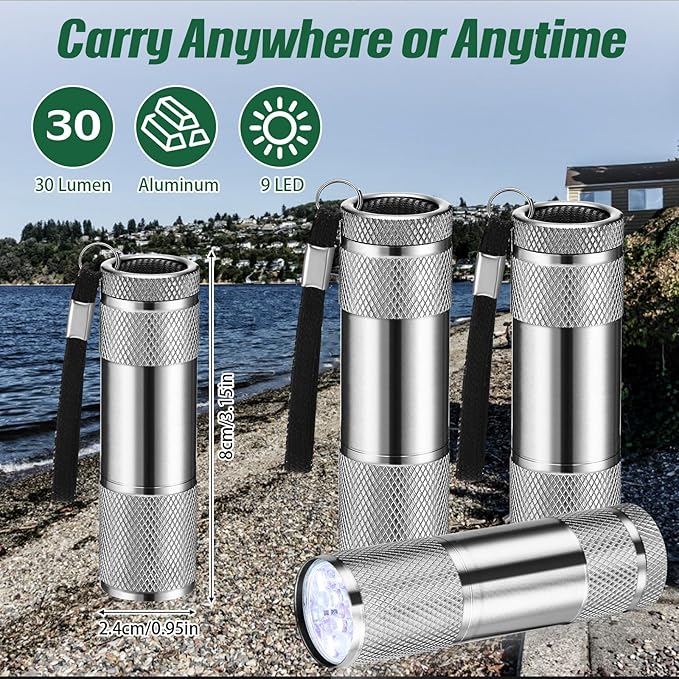 VIHOSE 20 Pcs Mini Flashlights Bulk, Bright Aluminum Handheld Flash Light with Lanyard Small LED Flashlights for Night Reading Emergency Hurricane Camping Hiking, Batteries Not Included(Gray)