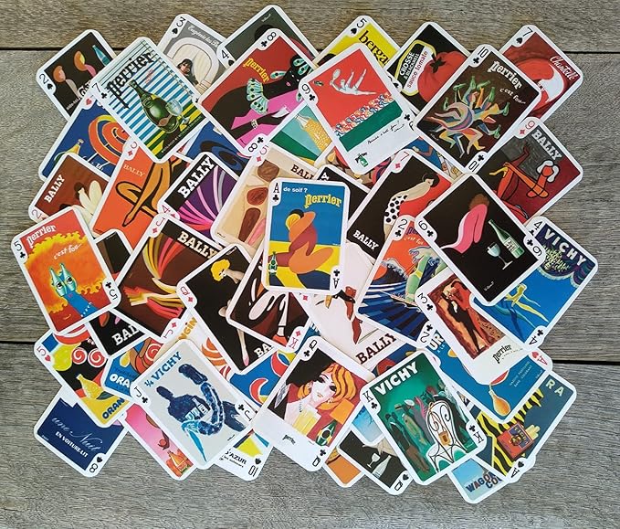 Villemot Playing Cards (Poker Deck 54 Cards All Different) Vintage Retro Art Deco Illustration Advertizing Posters Orangina Perrier