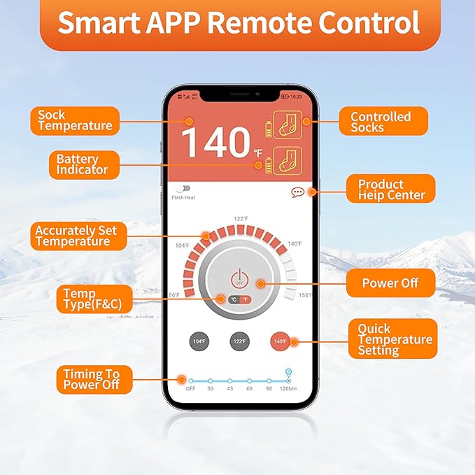 Heated Socks, Heated Socks for Men Women with APP Control, 8000mAh Rechargeable Electric Up to 10 Hours Washable Winter Warm Socks Foot Warmer for Skiing Cycling Camping