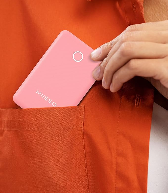 6000mah Ultra Slim Built in Cables Power Bank, Card Size Built in USB C Cords Battery Pack Portable Charger for Phones, 3 Output External Battery Pack Compatible with iPhone, Samsung, Deep Pink