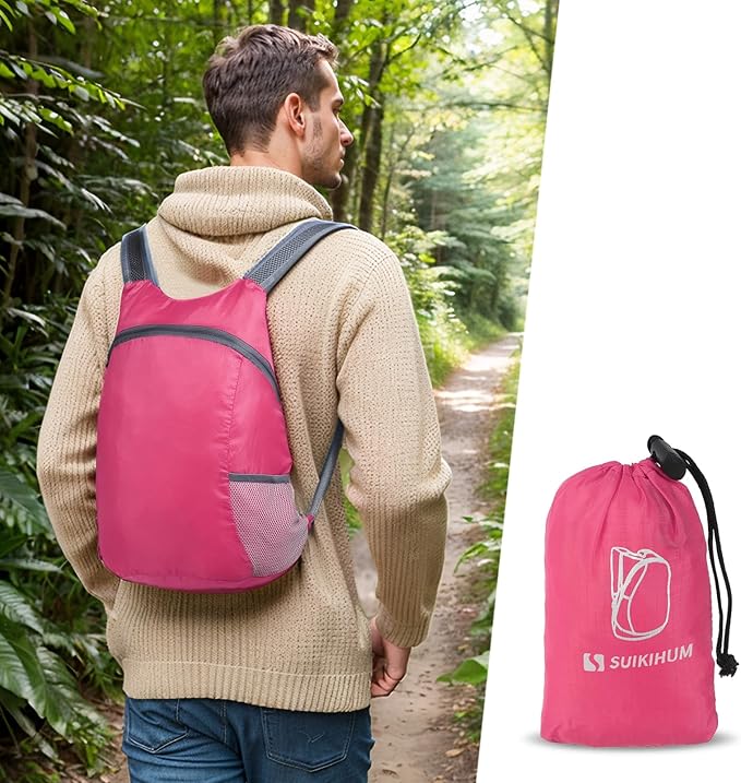 20L Ultra Hiking-Daypack Lightweight Foldable Travel Packable Backpack for Camping Cycling Outdoor,rose Red