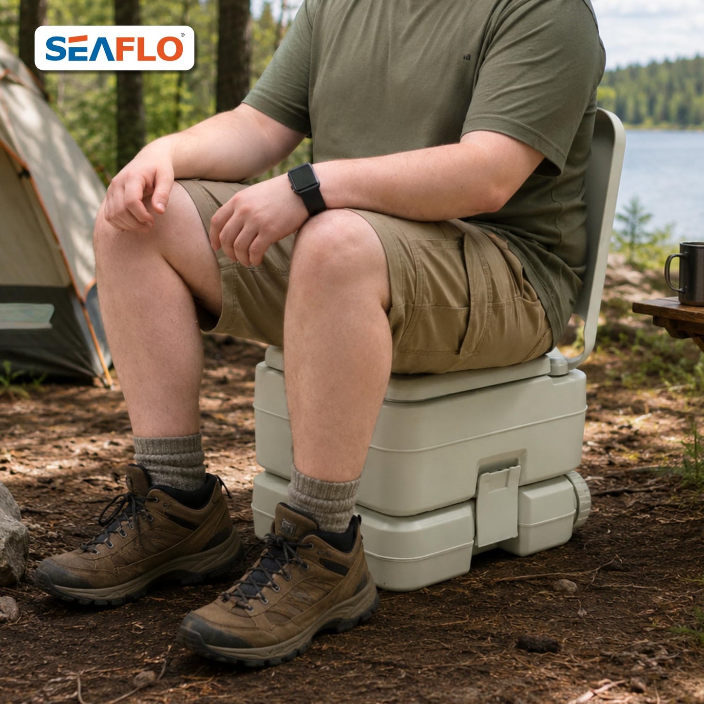 SEAFLO Camping Portable Toilet - 2.6 Gallon Waste 3.43 Gall Fresh Tank (100 Flushes), 440 lbs Max