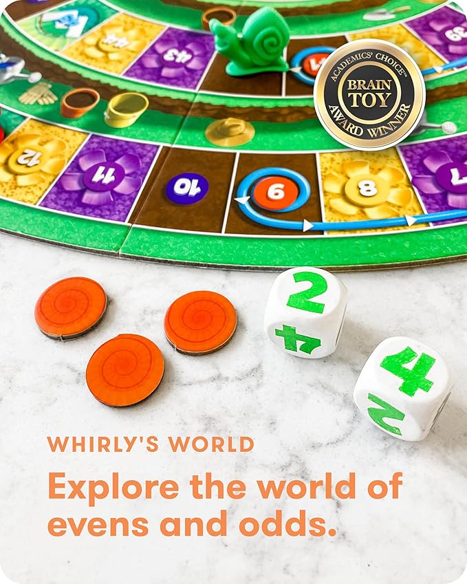 SimplyFun Whirly?™s World - Educational Board Game for Kids - Math Game to Teach Concept of Even & Odds - 2-6 Players, Ages 6 & Up