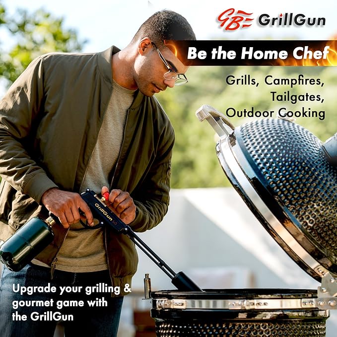 Grillblazer GrillGun Handheld Propane Charcoal Torch – 400,000+ BTU Flame Torch for Instant Charcoal Ignition, Outdoor Cooking, Firepits, Camping, BBQ – Portable High-Power Blowtorch With Stand