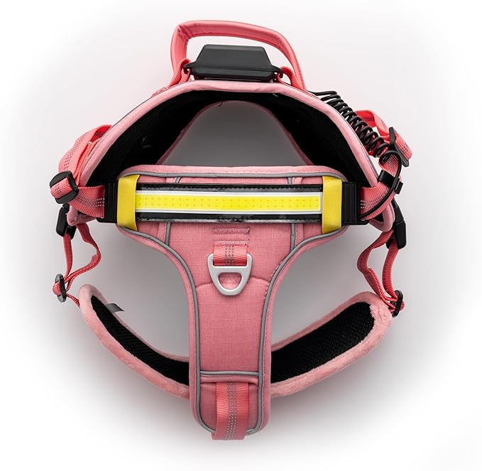 Lumi One LED Dog Harness for Night Visibility & Safety, Patent Pending, Rechargeable Adjustable Dog Harness, Durable Pet Vest, Reflective Pet Apparel, Light-Up Dog Vest (Pink, Extra Large)