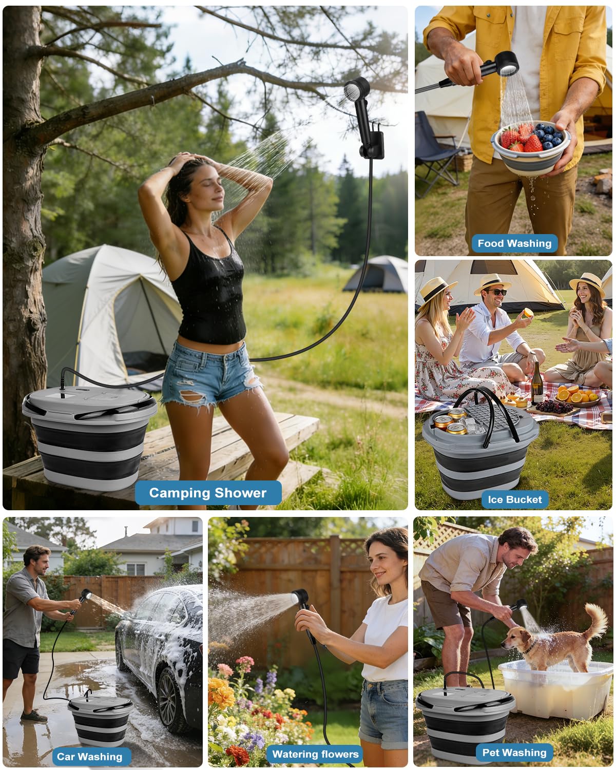 Tipkook Portable Integrated Camping Shower with 20L Bucket,13000mAh Battery Powered Shower