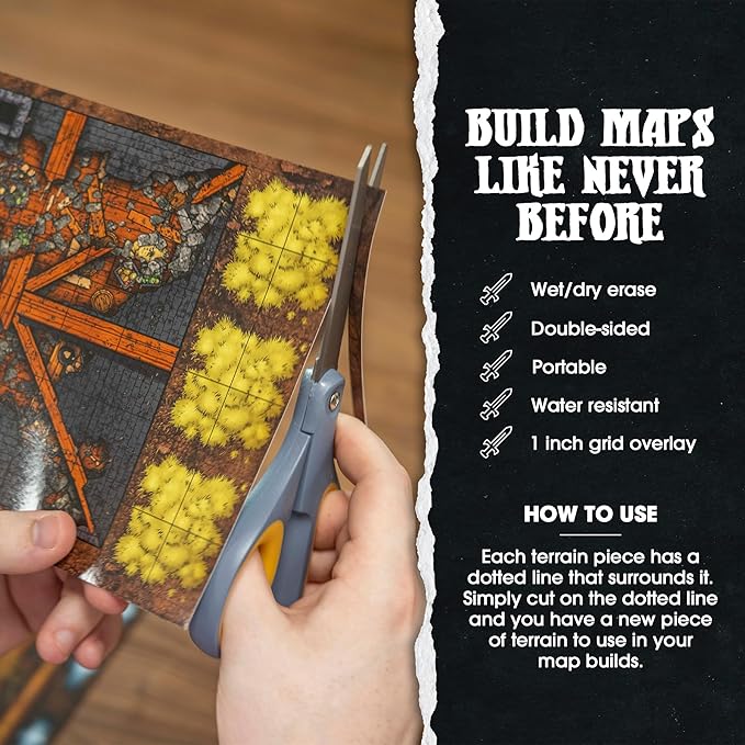DUNGEON CRAFT Volume 2 Game, Hundreds of Terrain Pieces, DND Starter Kit, Double-Sided & Water-Resistant, Portable 1 Inch Grid Overlay, Works with Wet Dry Erasers