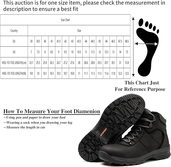 Waterproof Hiking Boots for Men, 6" Comfortable Soft Toe Shoes Mid Non Slip Hiking Shoes Outdoor Travel Shoes Leather Hiking Backpack Boots