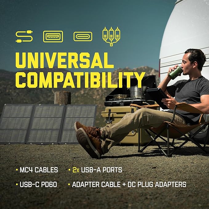 SunJack 120W Foldable Portable Solar Panel Charger with Kickstands, MC4/PD60 USB-C/USB-A, ETFE Monocrystalline, Waterproof Solar Charger for Camping, RV, Power Station, Generator, Off Grid, Emergency