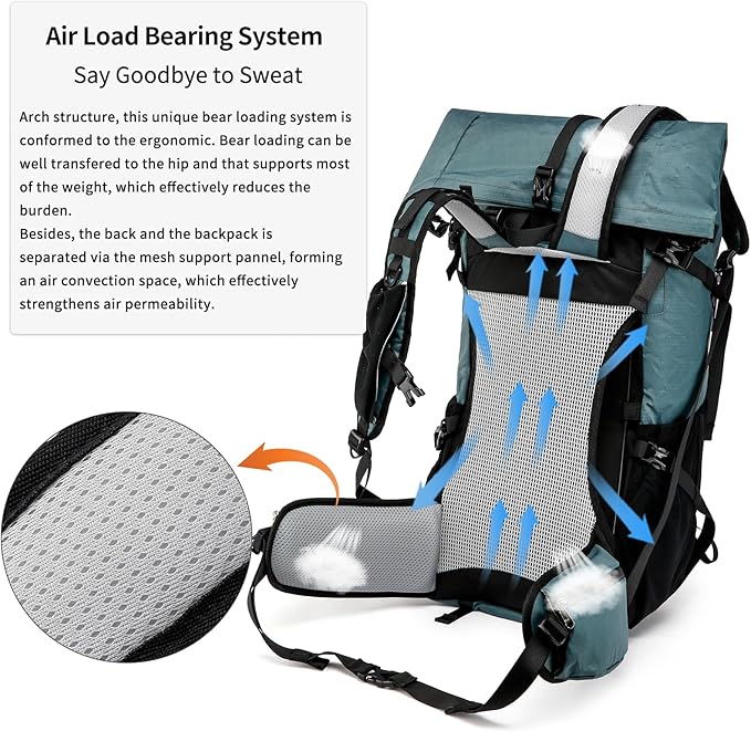 Hiking Backpack,40L to 50L Extra Large Capacity Hiking Bag,Internal Frame Camping Backpack,Upgraded X-PAC Lightweight Sport Daypack Travel Backpack Fit For Mountain Climbing Camping(Grey Green)