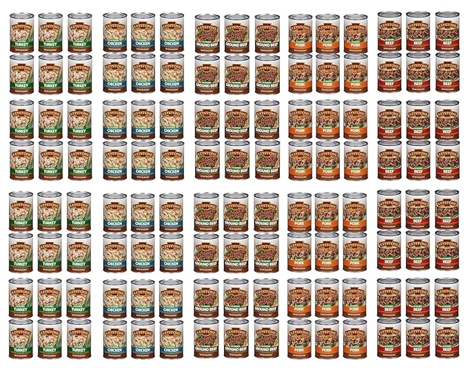 Keystone Meats 120-Pack All Natural Canned Meat Variety – Includes Beef, Pork, Turkey & Chicken 14.5 oz Each and Ground Beef 14 oz – Fully Cooked, Ready to Eat, Gluten-Free Emergency Food Supply