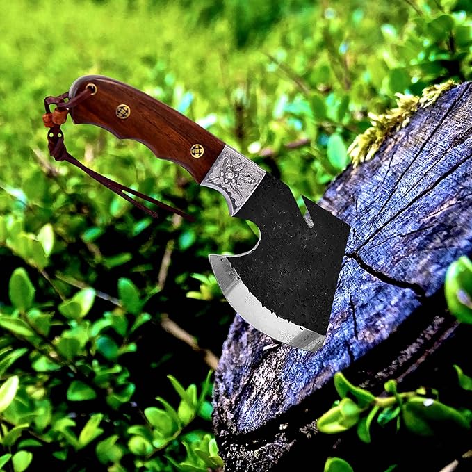 Dessi D2 Steel Blade Axe Hatchet Gut Hook Tomahawk Hunting Knife Camping Hiking Damascus SM73