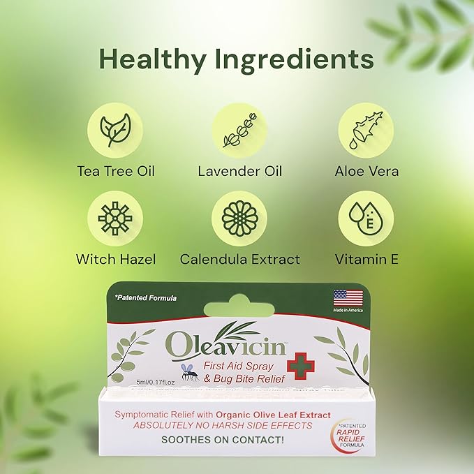 First Aid Spray & Bug Bite Relief - 1 Pack ??Organic Olive Leaf Extract | Fast-Acting Relief for Minor Skin Irritations, Bug Bites & Burns | Natural & Clinically Proven | 0.17 oz (5ml)