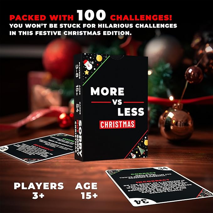 Christmas Card Game More vs Less - Family Games | Christmas Stocking Filler Games | Xmas Gift Ideas, Secret Santa Gifts | Holiday Party Games | Cards Games for Adults Parties | Age 15+