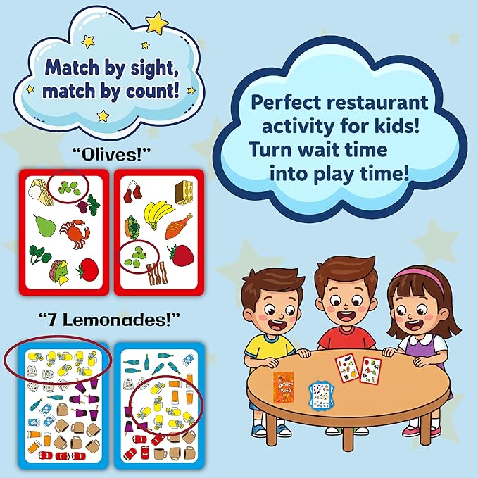 Dinner Rush Award-Winning Game - Pocket-Sized Kids Restaurant Activities - 2-in-1 Picture and Quantity Matching - Smart Card Games - Restaurant Games for Kids Ages 4-8