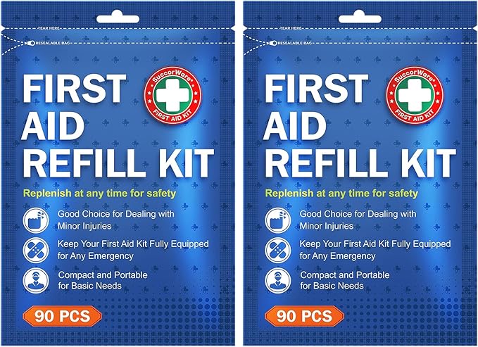 90 Pieces First Aid Refill Kit - Wound Care Kit Includes Bandages for Home, Travel, Hiking - Portable Replacement Kit for First Aid Medical Supplies(2 Set)