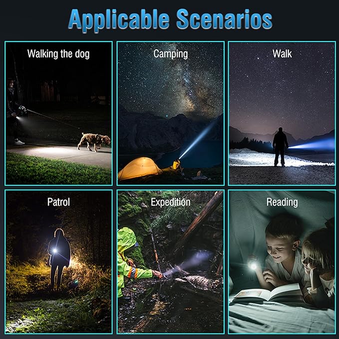 Rechargeable LED Flashlight High Lumens - 2 Pack Super Bright Small Tactical Flashlight Zoomable,4 Modes, IP64 Waterproof for Camping Emergency Repair Outdoor