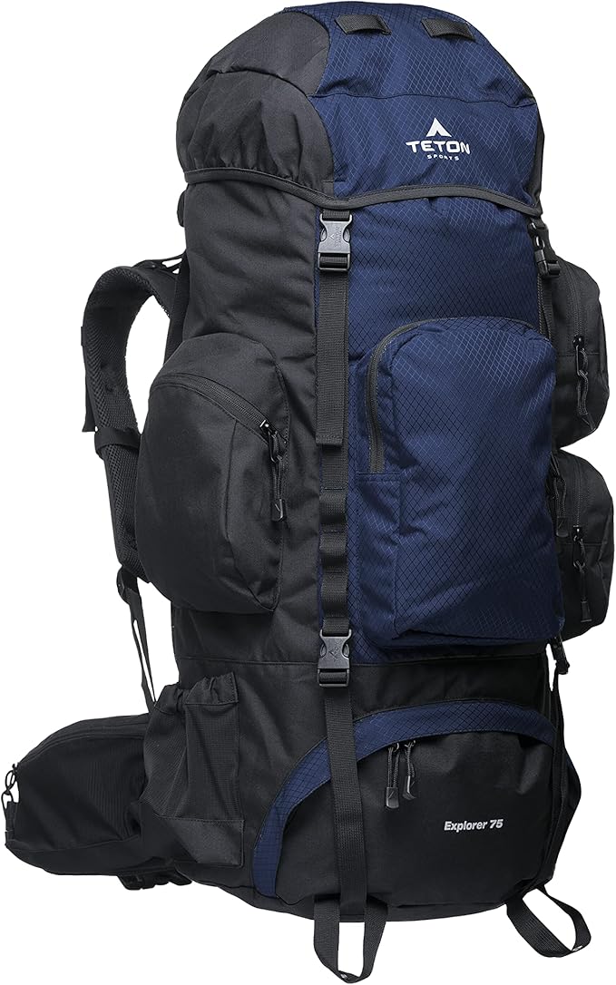 Teton 75L Explorer Internal Frame Backpack for Hiking, Camping, Backpacking, Rain Cover Included, Ocean