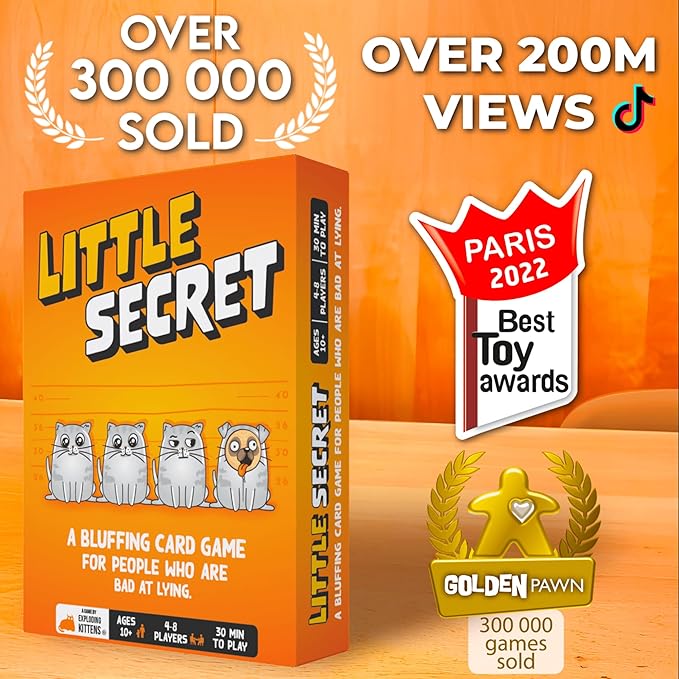 Little Secret | Bluffing Board Game for Family and Friends | an Exploding Kittens Card Game Collaboration | Award-Winning Board Game for 4-8 Players