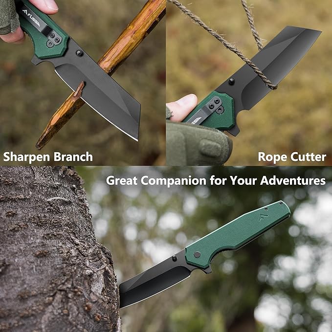 FLISSA Folding Knife, 4-3/4" Reverse Tanto Folding Pocket Knife, Black Stonewash Blade, G10 Handle, for Hunting, Survival, Camping and Outdoor Activities, Great Gifts for Dad, Husband, Friend