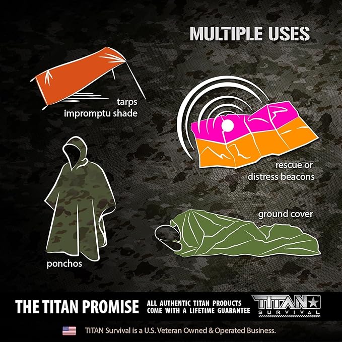TITAN Survival - Mylar Survival Blankets 5 Pack - 90% Heat Retention & Waterproof Design - Emergency Blanket Cold Weather Protection & Survival Kits - Durable Space Blanket for Outdoor Use