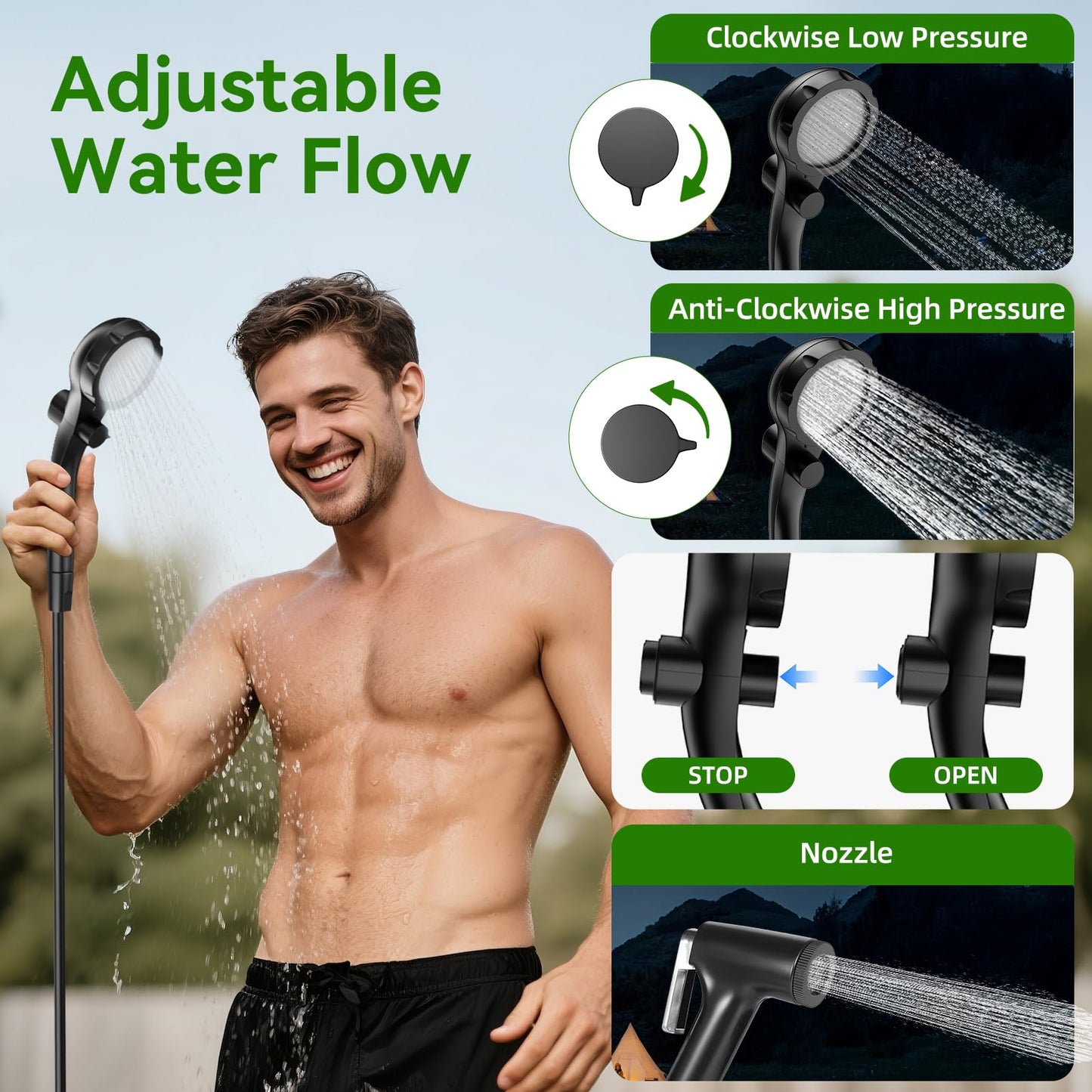 InkTrail Portable Camping Shower with Heater, Long-Lasting 6000mAh Rechargeable Camping Shower with