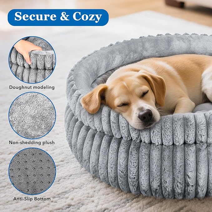 Dual-Layer Donut Cat Bed - Fluffy Round Bed for Small Pets - Ultra-Soft Cat Donut Bed for Cozy Sleep (Grey, 20 * 20 * 6.7 inch / 50 * 50 * 17 cm)