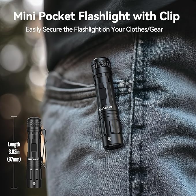 Pocket Flashlight, 500 Lumens Dual Fuel Rechargeable AA LED Light, Small EDC Flashlight with Clip for Camping, Hiking and Everyday Use