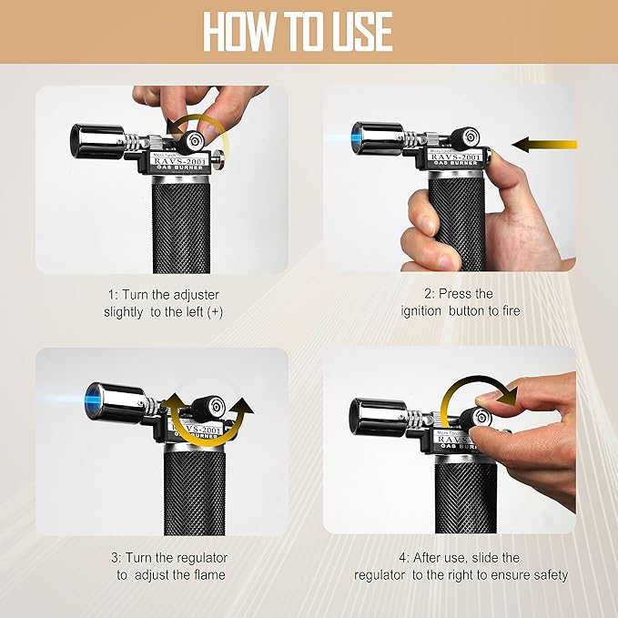 RAVS Refillable Butane Torch, Professional Kitchen Torch Lighter for Creme Brulee, Cooking Torch Gun with Adjustment Flame for Men, Blow Torch for Cooking - No Butane Fuel, Unique Gifts for Dad