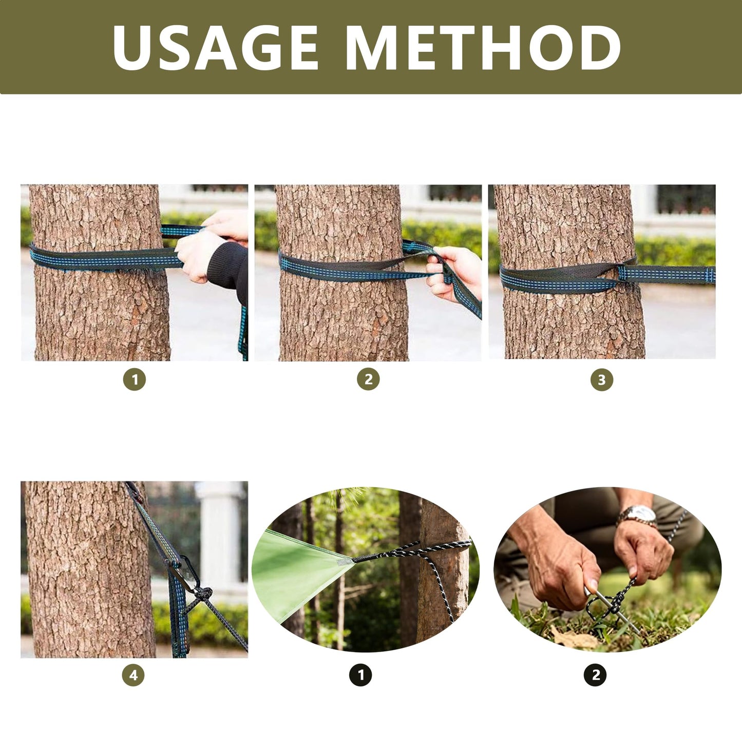 Ovyuzhen Camping Hammock with Rain Fly Tarp Mosquito Net Heavy Duty Tree Straps Portable Double