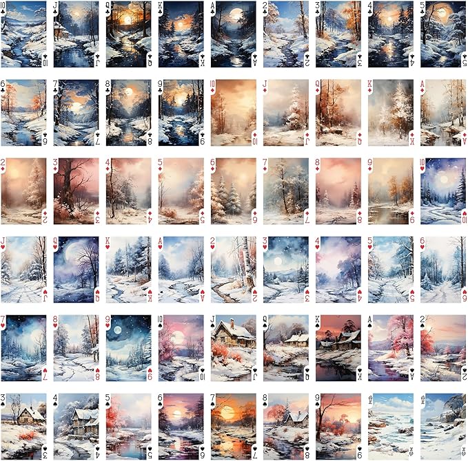 Frosty Morning Playing Cards (Poker Deck 54 Cards All Different) Frosty Winter Forest Landscapes and Enchanting Scenery Vintage Book Illustration