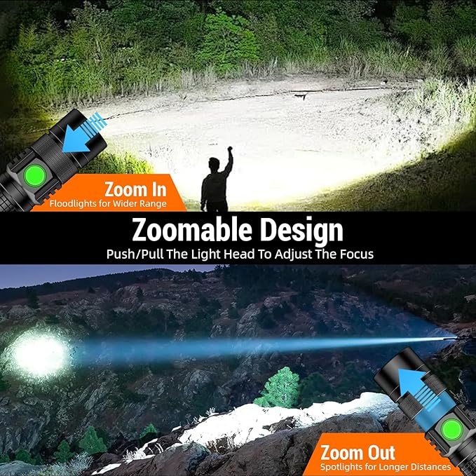 LED Tactical Flashlight Rechargeable - One Click SOS, Super Bright Small LED Flashlight 3Hr USB-C Fast Charging, Waterproof Pocket-Size Small EDC Flashlight for Home, Camping, Emergency, Hiking