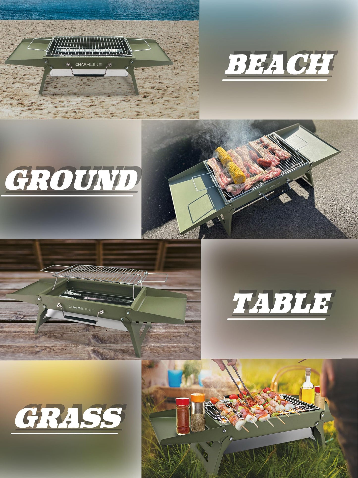 Charmline 14 x 9 inches Small Portable Charcoal BBQ Grill, Foldable Compact Camping Barbecue for