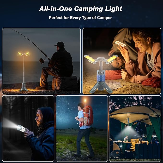 Camping Lights, Rechargeable Telescopic Camping Lights with Stand,12,000mAh Camping Lanterns & Lights with RGB, Magnetic Base, Portable Flashlights for Camping, Hiking, Emergency