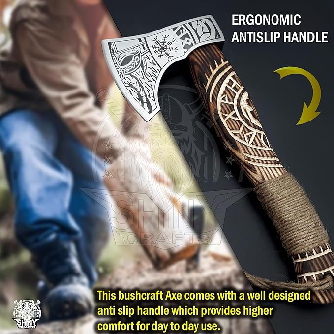 SHINY CRAFTS-Viking Axe Bearded Axe Tomahawk Birthday Gifts-Hatchet,Throwing Axes Gifts for him Wood Working Tool Viking Gifts for Men Camping Hatchet Tomahawk with Sheath (SCA 14)