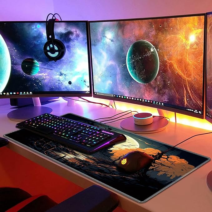 Playmat for MTG, 24 x 14 inches Game Play Mat for MTG TCG and Other Card Games, Trading Card Game Play Mat Desk Mats with Stitched Edges Non-Slip Base, Halloween Night B