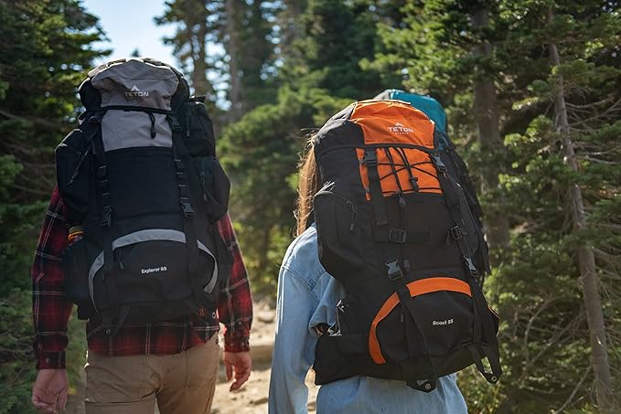 Teton 85L Explorer Internal Frame Backpack for Hiking, Camping, Backpacking, Rain Cover Included, Buck Brown