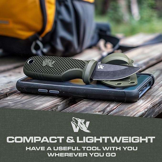 W-MINI - EDC Neck Knife with Sheath and Necklace - Small EDC Fixed Blade Knife Necklace and Belt Clip - Pocket Fixed Blade Knives - Full Tang Neck Knife with Sheath Tactical and Fire Starter